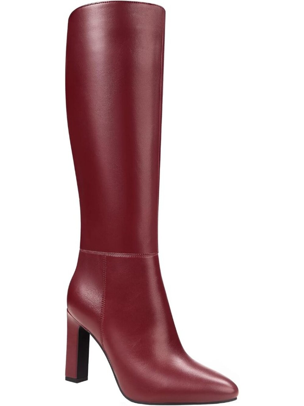Women's Red Knee High Boots Faux Leather Tall Boots Mid Block Heel Pointed Toe